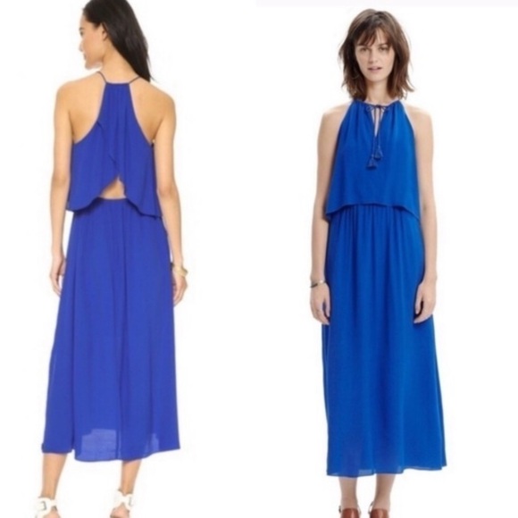 Madewell flutter back overlay maxi dress blue 4 - Picture 1 of 10